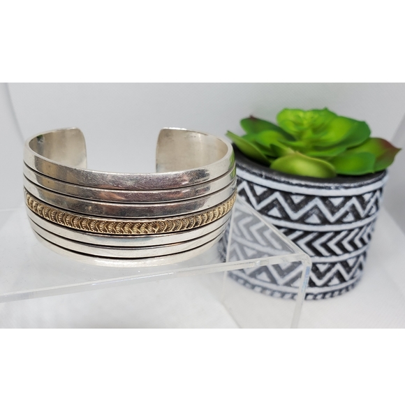 14k Gold and Sterling V. HICKS Cuff Bracelet